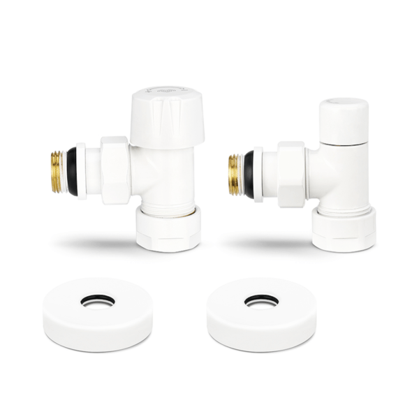 Комплект термостатический с запорным клапаном Varmega №1 VMDV10-110415, 1/2" x 3/4"EK ВР-НР, угловой, белый